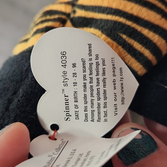 🕸Vintage Ty Beanie Baby Original Spinner The Spider 1996 PVC PELLETS - Picture 10 of 11